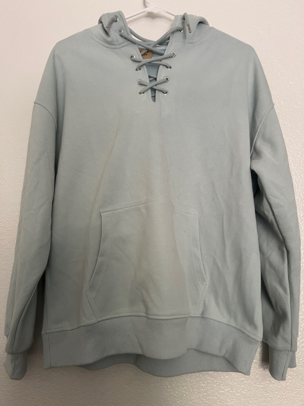 Women's Lace-Up Hooded Sweatshirt in Light Sage